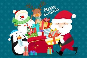 Carte de voeux de Noël avec le père Noël et des cadeaux