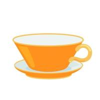 vue latérale de la tasse à thé décorée d'éléments de conception illustration de dessin animé plat. mug coloré design vectoriel tendance dessiné à la main. Jolie vaisselle tendance avec poignée pour boire isolé sur fond blanc
