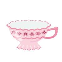 vue latérale de la tasse à thé décorée d'éléments de conception illustration de dessin animé plat. mug coloré design vectoriel tendance dessiné à la main. Jolie vaisselle tendance avec poignée pour boire isolé sur fond blanc