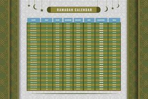 modèle de conception de calendrier de ramadan. calendrier islamique et calendrier sehri ifter. calendrier islamique hijri 2022 vecteur
