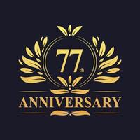 Conception du 77e anniversaire, luxueux logo d'anniversaire de 77 ans de couleur dorée. vecteur