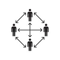 personnes à distance sociale avec icône de vecteur de distance de flèche