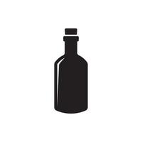 bouteille en verre bordeaux et icône de vecteur de silhouette de liège