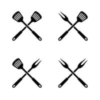 spatule vintage et signe croisé de fourchette pour barbecue. vecteur de conception de logo barbecue