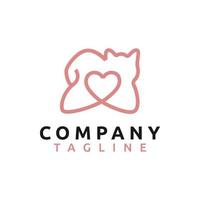 chien et chat animaux de compagnie amour dessin au trait logo design vecteur