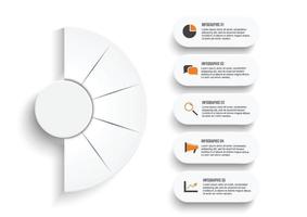 Le vecteur de conception infographie et les icônes de marketing peuvent être utilisés pour la mise en page du flux de travail, le diagramme, le rapport annuel, la conception de sites Web. concept d'entreprise avec 5 options, étapes ou processus.