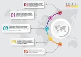 le vecteur de conception d'infographie de la chronologie et les icônes marketing peuvent être utilisés pour la mise en page du flux de travail, le diagramme, le rapport annuel, la conception Web. concept d'entreprise avec 5 options, étapes ou processus.