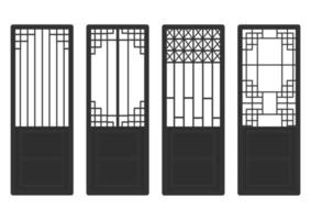 motif de cadre d'ornement coréen traditionnel. ensemble d'art de décoration antique de porte et de fenêtre. illustration vectorielle de silhouette. panneau découpé au laser.