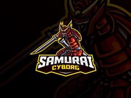 logo esport samouraï cyborg vecteur