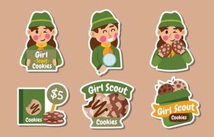 ensemble d'autocollants de biscuits scouts pour filles vecteur