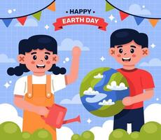 enfants heureux célébrant le concept du jour de la terre vecteur