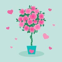 Roses de dessin animé dans un pot pour la Saint-Valentin. vecteur