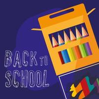 Retour à l&#39;école boîte de crayons de couleur affiche vecteur