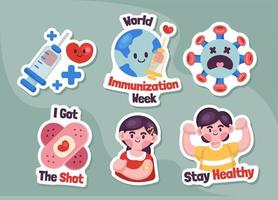 concept de jeu d'autocollants de la semaine mondiale de la vaccination vecteur