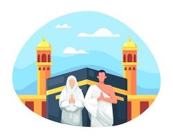 un couple musulman fait le pèlerinage islamique du hajj vecteur