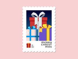 Présente - Design plat de timbre de Noël vecteur