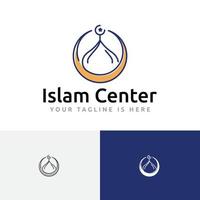 mosquée dôme croissant islamique centre prière islam communauté musulmane ligne logo vecteur