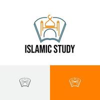 mosquée livre centre islamique étude islam communauté musulmane ligne style logo vecteur