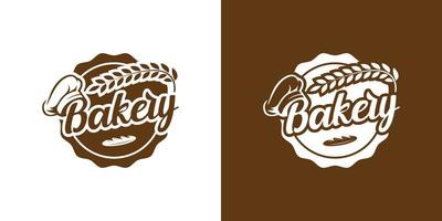 création de logo de boulangerie insigne emblème étiquette avec chapeau de chef et blé