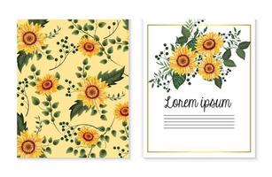 set carte avec tournesols plantes et branches feuilles vecteur