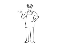 illustration de personnage de chef dessiné à la main vecteur