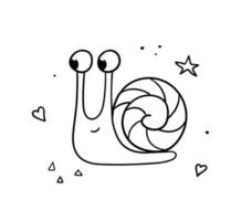 mignon escargot dessiné à la main. illustration vectorielle dans un style doodle. vecteur