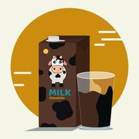 chocolat au lait sur l'emballage de la boîte et sur l'illustration vectorielle en verre