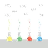 expérience de laboratoire de chimie réaction chimique dans des flacons vecteur