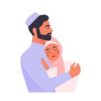 portrait d'un couple musulman. homme et femme en vêtements islamiques traditionnels. illustration vectorielle plane vecteur