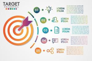 Infographie cible 5 étapes ou options de conception d&#39;entreprise vecteur