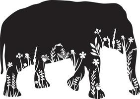 illustration vectorielle noir et blanc éléphant floral vecteur
