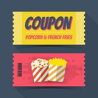 carte de coupon pop-corn et frites. modèle d'élément pour la conception graphique. illustration vectorielle vecteur