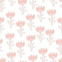 fleurs de style folk scandi. dessin animé rose motif floral sans couture. style folk scandinave. pour le tissu, les cartes, le papier peint, la décoration intérieure. vecteur