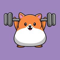 illustration d'icône vectorielle de dessin animé de fitness de gym de hamster mignon. concept d'icône de sport animal isolé vecteur premium. style de dessin animé plat