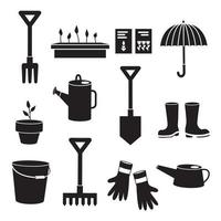 équipement de jardiniers ensemble d'objets nécessaires pour le jardinage et l'agriculture icônes vectorielles noires isolées vecteur