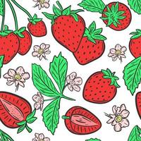 fraises avec motif sans couture fleurs et feuilles vecteur