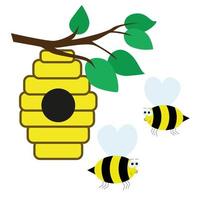 abeilles et illustration de dessin animé de vecteur de ruche