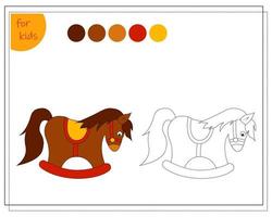 livre de coloriage pour enfants par couleurs, jouet de cheval à bascule, isolé sur fond blanc. vecteur