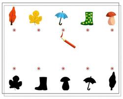 un jeu de logique pour les enfants, trouver la bonne teinte pour les éléments d'automne, vecteur