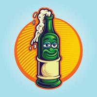 illustrations de mascotte de bouteille de bière mignonne drôle vecteur