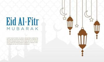 modèle de fond de thème eid mubarak. adapté à l'élément de conception de voeux joyeux eid. illustration vectorielle eid al fitr avec lanterne et silhouette de mosquée. vecteur