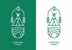 dessin au trait blanc vert des vibrations de camping vecteur