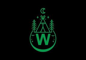couleur verte de la lettre initiale w dans l'insigne du cercle de camping vecteur