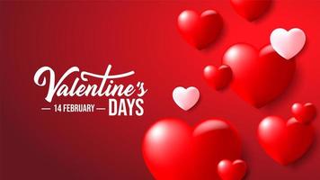 Coeurs de Valentine romantique coloré 3D réaliste sur fond rouge vecteur