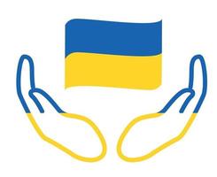 conception ukraine drapeau ruban emblème avec les mains symbole national de l'europe illustration vectorielle abstraite vecteur