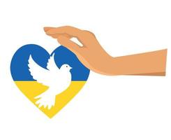 ukraine drapeau emblème coeur avec colombe de la paix et symbole de la main abstrait europe nationale conception d'illustration vectorielle vecteur