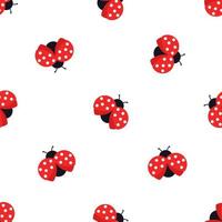 coccinelle mignonne avec fond de motif sans couture coeurs. modèle sans couture de coléoptères rouges. coccinelles de dessin animé avec des coeurs sur fond blanc. design d'été moderne vecteur