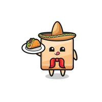 boîte à pizza mascotte de chef mexicain tenant un taco vecteur