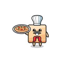 personnage de boîte à pizza en tant que mascotte du chef italien vecteur