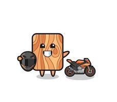 dessin animé mignon en bois de planche en tant que coureur de moto vecteur